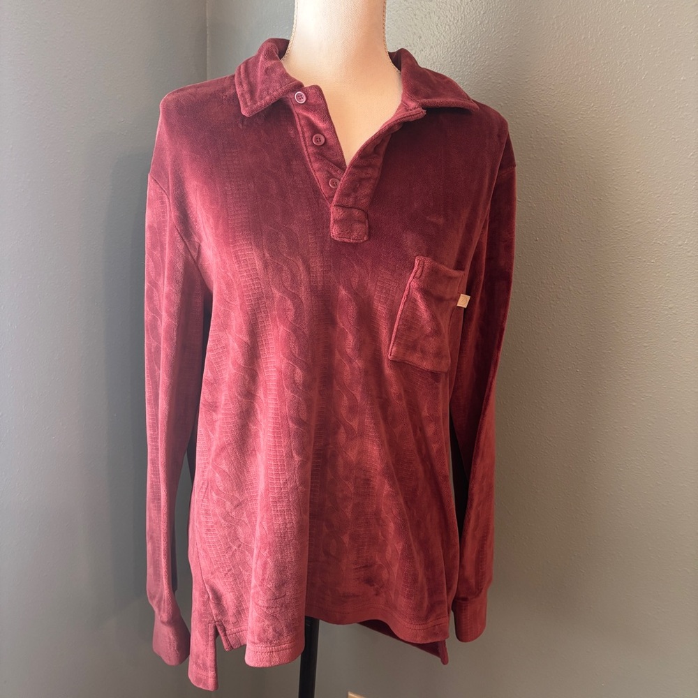 Standard Cloth Velour Maroon Long Sleeve Polo for Men